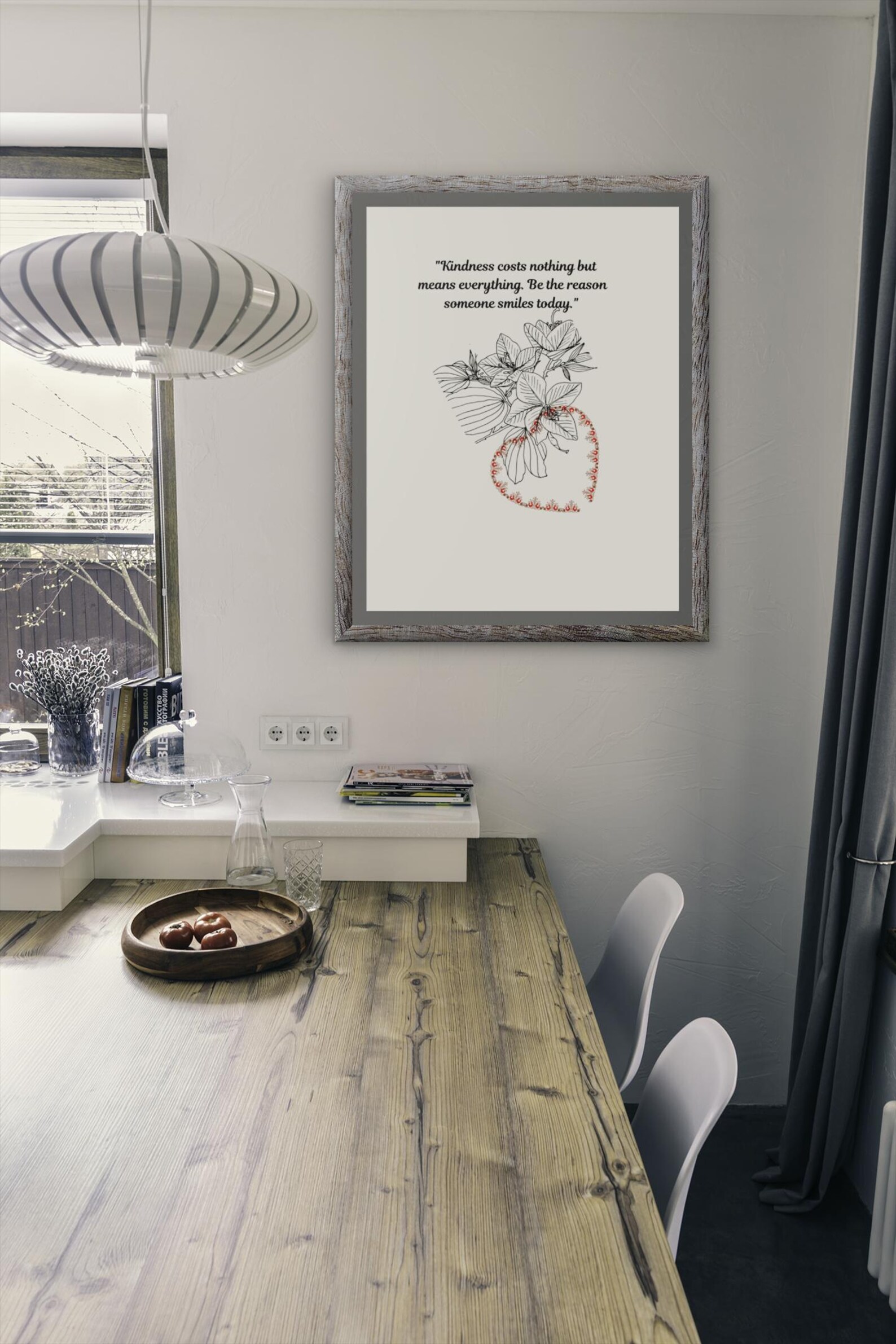 Kindness Quote Floral Heart Print: Inspirational Wall Art (Digital Download A4 JPEG)