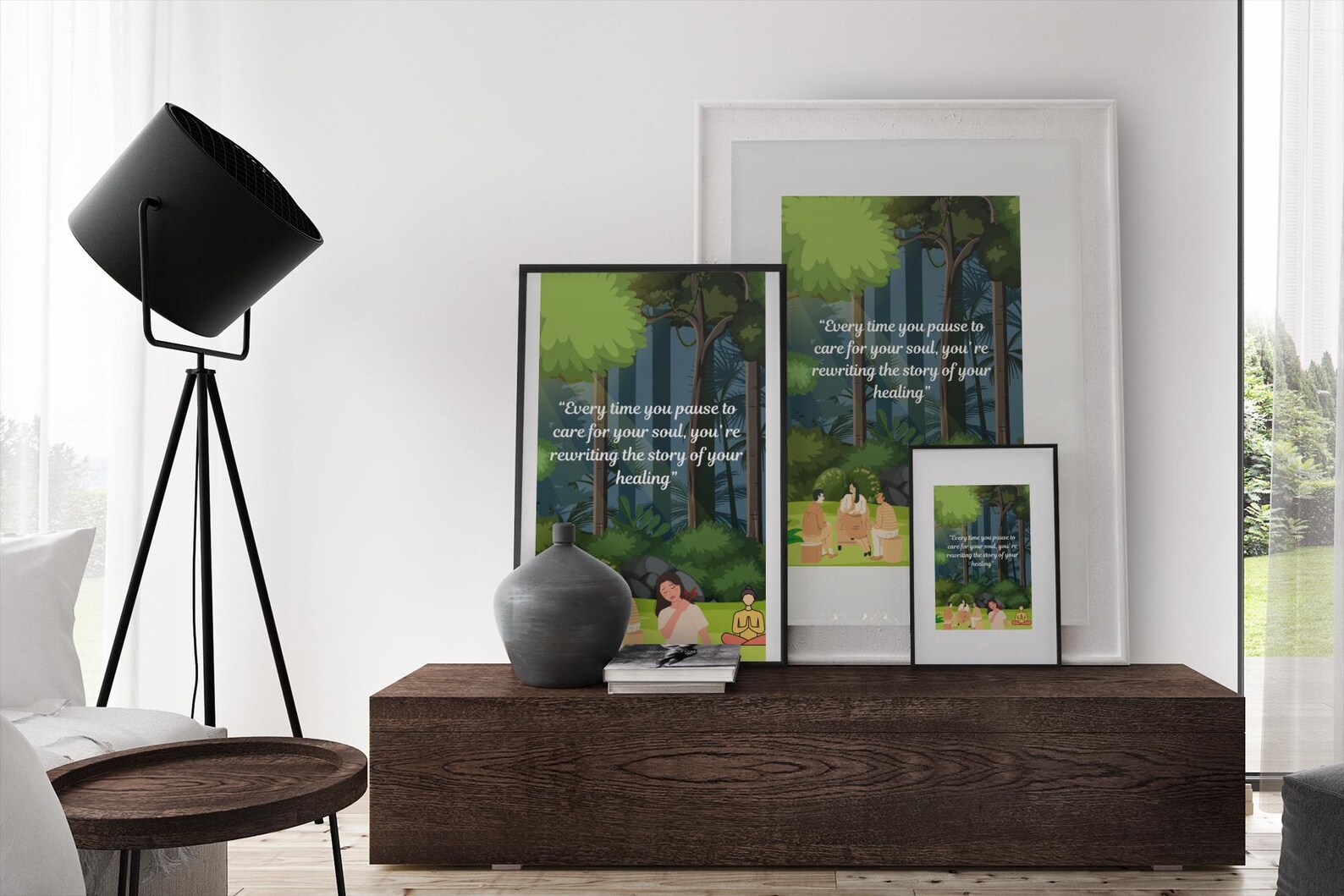 Forest Meditation Print: Soul Care Quote, Mental Wellness Art (Digital Download)