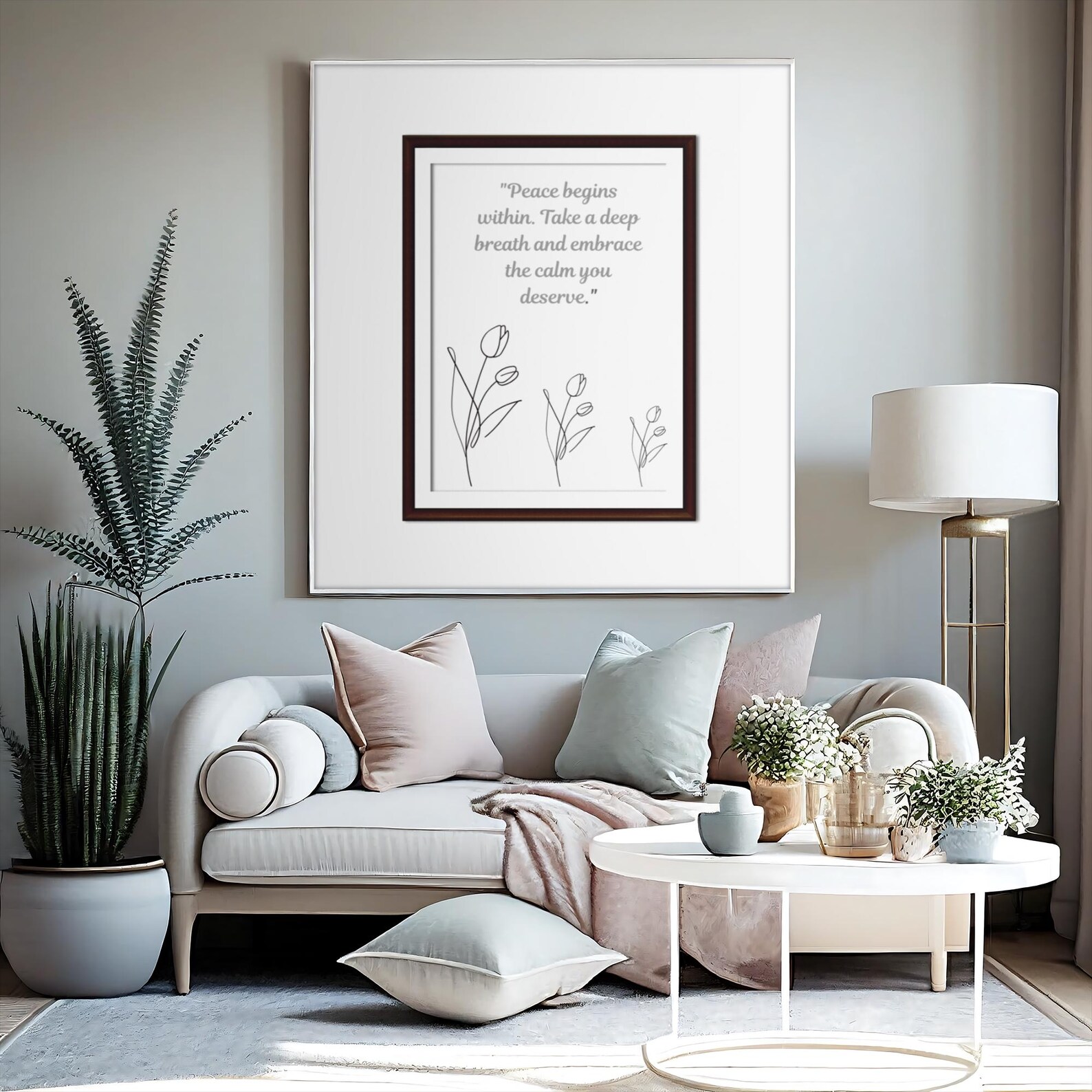 Floral Peace Quote Print: Calming Botanical Wall Art (Digital Download)